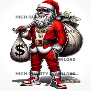 Babbo Natale Nero Png, Sublimazione di Natale, Mr Claus Nero, Babbo Natale Nero, Babbo Natale Africano Png, Melanina Natale, Trasparente, Sacco di Soldi