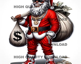 Black Santa Png, Christmas Sublimation, Black Mr Claus, Black Santa Claus, African Santa Png, Melanin Christmas, Transparent, Money Bag