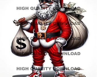 Black Santa Png, Christmas Sublimation, Black Mr Claus, Black Santa Claus, African Santa Png, Melanin Christmas, Transparent, Money Bag