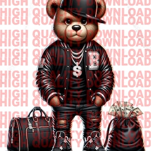 Graffiti Hip Hop Teddybär, der Geld hält, Cartoon Teddybär, Bargeld, Sublimation, digitaler Download, gelb, T-Shirts png