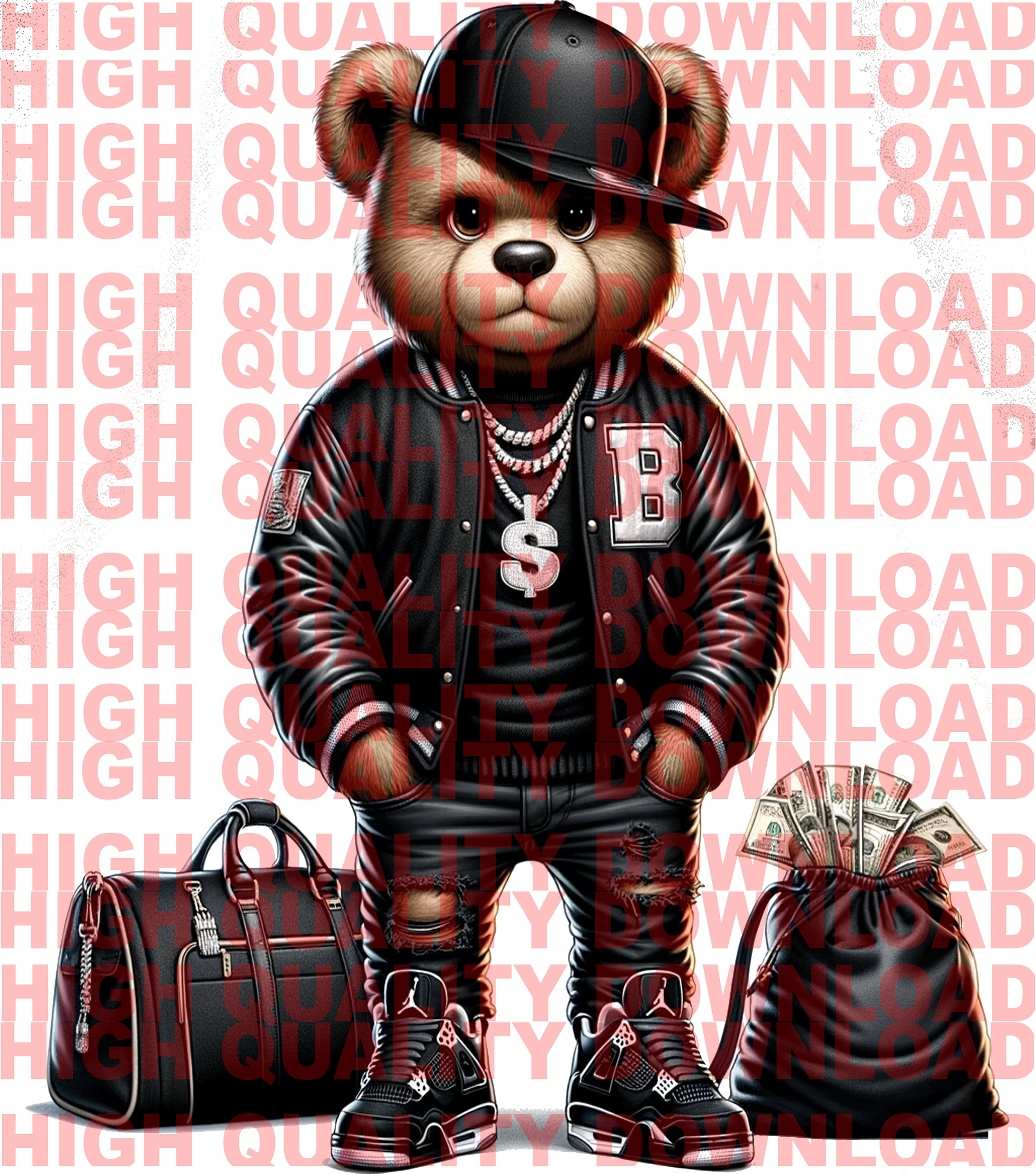 Graffiti Hip Hop Teddy Bear holding money, Cartoon Teddy Bear, Cash, sublimation, digital download, Yellow,  t-shirts png