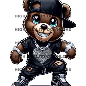 Graffiti Hip Hop Teddybär, Cartoon Teddybär, Sublimation, digitaler Download, perfekt für T-Shirts und mehr png, jpeg