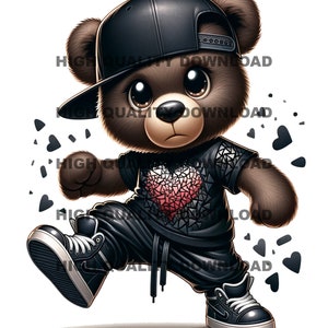 Graffiti Hip Hop Teddybär, Cartoon Teddybär, Sublimation, digitaler Download, perfekt für T-Shirts und mehr png, jpeg