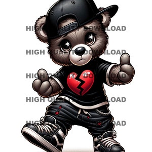 Graffiti Hip Hop Teddybär, Cartoon Teddybär, Sublimation, digitaler Download, perfekt für T-Shirts und mehr png, jpeg