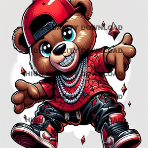 Graffiti Hip Hop teddybeer, cartoon teddybeer, sublimatie, digitale download, perfect voor t-shirts en meer png