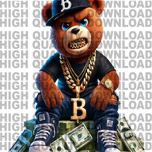 Unique Hip Hop Teddy Bear Art - 1 of 1 Digital PNG Download - Only 1 Available - Mad Face, Urban Fashion - For T-Shirts, Posters, and More