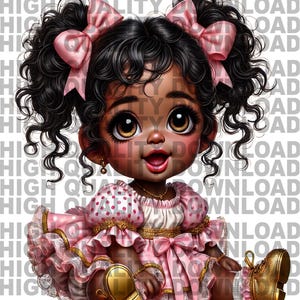 Pink Gold Baby Girl Clipart,Afro Baby Girl Clipart,Pink Gold African American Baby Girl,Pigtail Baby Girl Clipart, Ruffle Pant Baby Girl