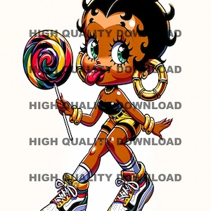 Betty boop png, Black Betty, Betty png, Female Cartoon,  Girl, Bamboo earrings, lollipop, sublimation, digital download, png, jpeg