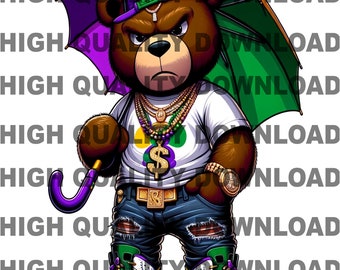 Mardi Gras Bear , Cartoon Teddy Bear Mardi Gras,, sublimation, digital download, graffiti, great for t-shirts Tumblers png, Mardi Gras png