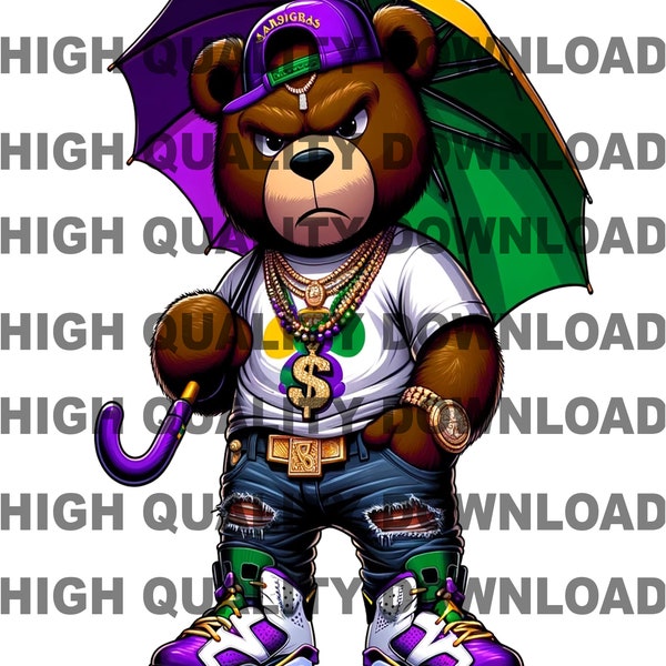 Mardi Gras Bear , Cartoon Teddy Bear Mardi Gras,, sublimation, digital download, graffiti, great for t-shirts Tumblers png, Mardi Gras png