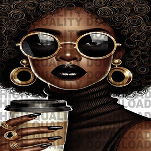 Abstract Black Girl, Coffee Lover , Graphic Design PNG,  Clipart, Wall Art, African American Digital, Sublimation PNG
