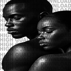 Black Love Digital Art | High-Res 300 DPI | Intimate Black Couple Embrace | Romantic Artwork | Printable Wall Art | Digital Download