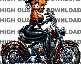 Betty Boop, Motorcycle Betty boop png, Black Betty, Betty png, Female Cartoon, ForTumbler, sublimation, digital download, Motorcycle png