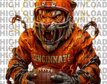 Fútbol de Cincinnati Tigers PNG - Arte deportivo naranja y negro - Descarga digital
