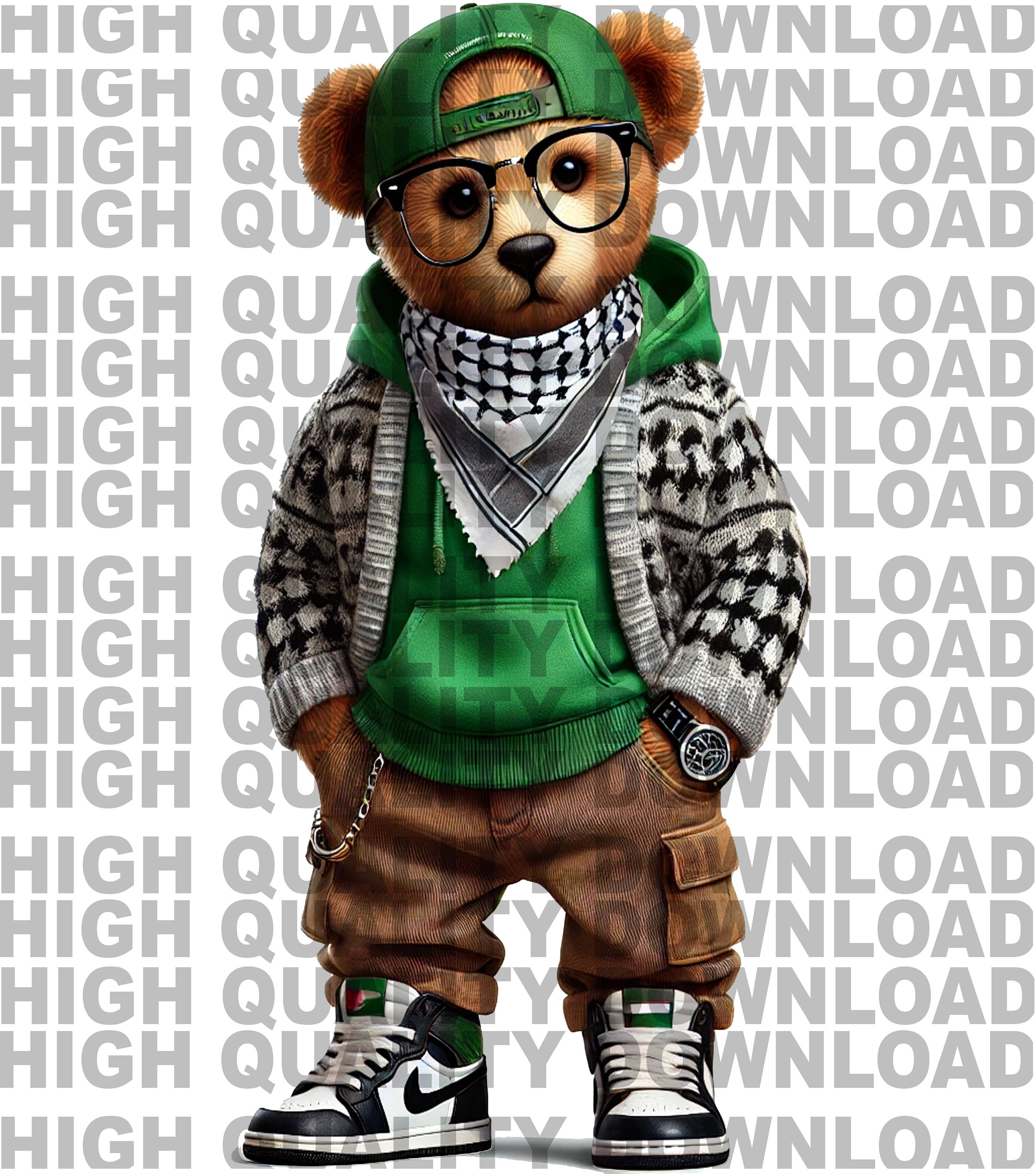 Hip Hop Teddy Bear Png, Cartoon Teddy Bear, Palestinian Keffiyeh