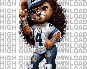Dallas Teddy Bear Girl PNG, Urban Fashion Digital Download