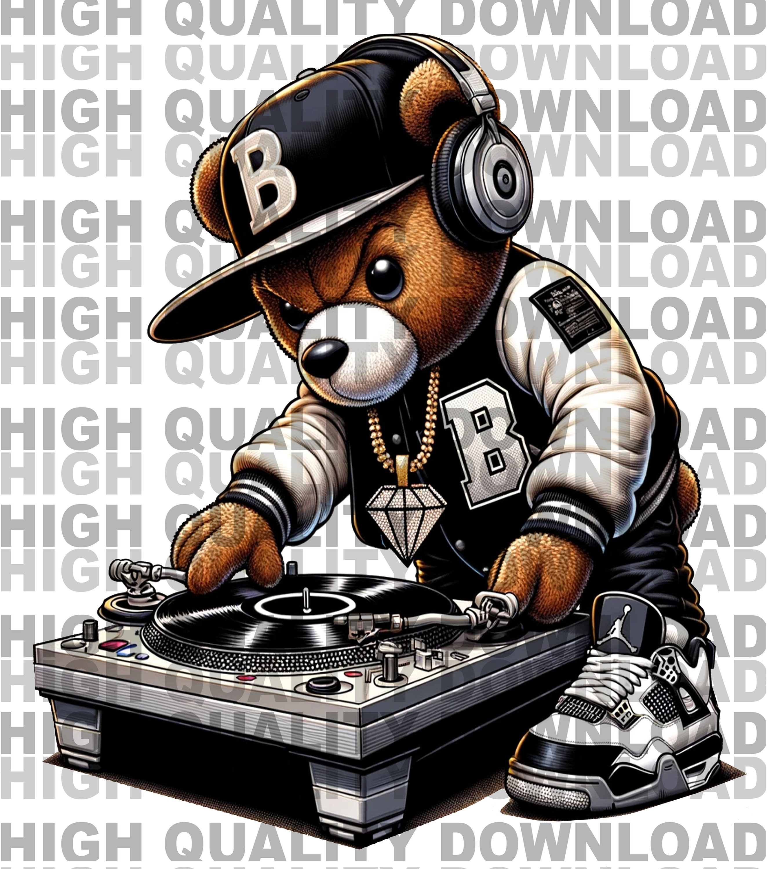 Hip Hop Teddy Bear DJ PNG, Rap Music Sublimation (digital Download