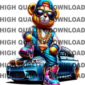 Graffiti hiphop teddybeer, cartoon teddybeer, sublimatie, digitale download, perfect voor t-shirts en meer png, auto png