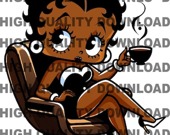 Coffee Betty Boop PNG, Black Betty Clipart (Digital Download)