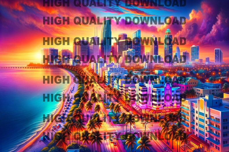 Printable Miami Wall Art , US City, Digital Download, Wall Art, Gift