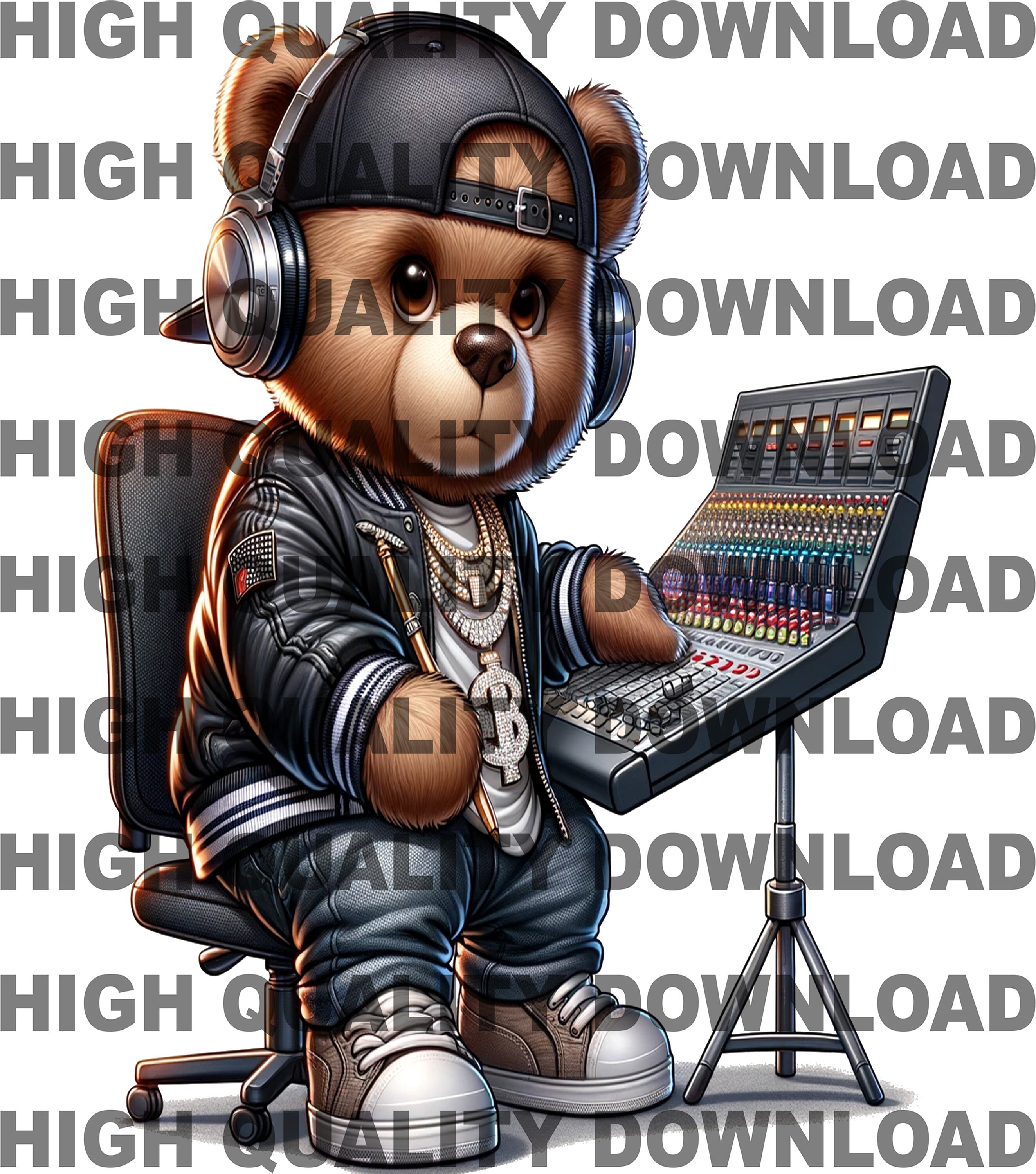 Block Bear Rapper Hip Hop Teddy Bear Producer PNG, Cartoon Rap Design (digital Download ...