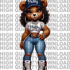 Osito de peluche femenino de Filadelfia, Filadelfia png, caricatura femenina, niña, jefa, sublimación, descarga digital, png, curvilínea png