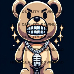 Graffiti Hip Hop Teddybär, Gangster Teddybär, Cartoon Teddybär, Sublimation, digitaler Download, Musik, Mic, T-Shirts png, jpeg