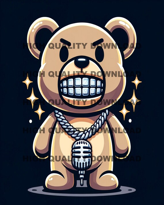 Hip Hop Teddy Bear Graphic, Diamond Grill, Microphone (digital