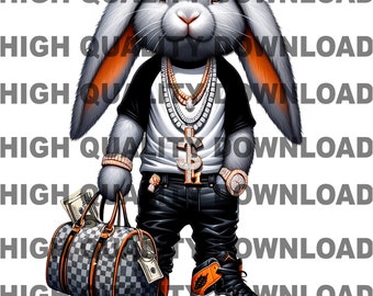 Hip Hop Bunny with Money Duffle Bag PNG, Graffiti Art (Digital Download)