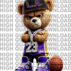 Los Angeles Basketball Cartoon Teddy Bear png , LA Basketball digital download, Streetwear png, png, Ball png, Sports png