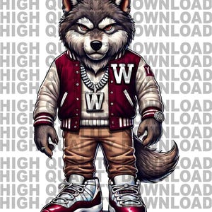 Graffiti hiphopwolf, Bourgondische cartoonwolf, King Wolf png, sublimatie, digitale download, perfect voor t-shirts en meer, png