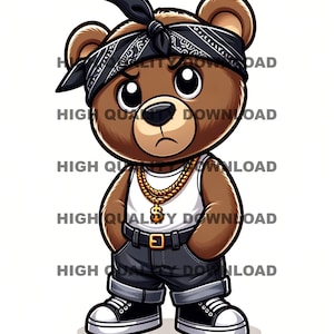 Graffiti Hip Hop Teddybär, Cartoon Teddybär, Sublimation, digitaler Download, perfekt für T-Shirts und mehr png, jpeg