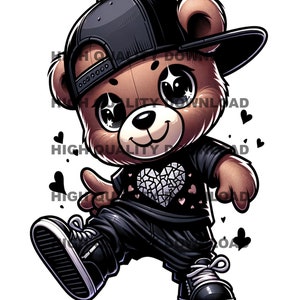 Graffiti Hip Hop Teddybär, Cartoon Teddybär, Sublimation, digitaler Download, perfekt für T-Shirts und mehr png, jpeg