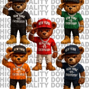 New York Teddy Bear Bundle of 5, New York VS Everybody PNG, Hip Hop, digital download, New York PNG, New York Streetwear, New York Clipart