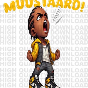 Kendrick Inspired Mustard Chibi PNG - HD 300 DPI Digital Download for T-Shirts, Posters, Stickers, Album Covers & More