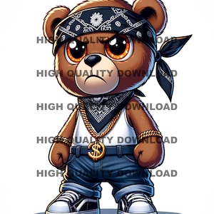Graffiti Hip Hop Teddybär, Cartoon Teddybär, Sublimation, digitaler Download, perfekt für T-Shirts und mehr png, jpeg