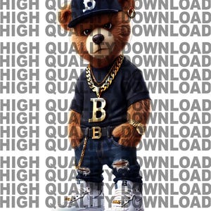 Unique Hip Hop Teddy Bear Art - 1 of 1 Digital PNG Download - Only 1 Available - Mad Face, Urban Fashion - For T-Shirts, Posters, and More