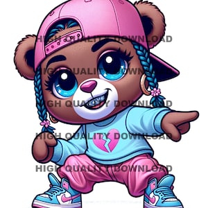 Graffiti Hip Hop Female Teddy Bear, Cartoon Teddy Bear, sublimation, digital download, Perfect for t-shirts and more png