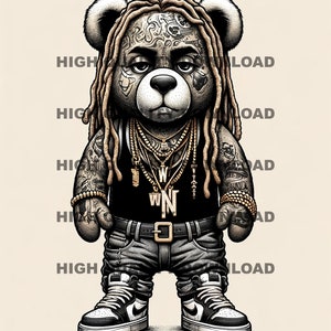 Graffiti Hip Hop Teddybär, Cartoon Teddybär, Sublimation, digitaler Download, perfekt für T-Shirts und mehr png, jpeg