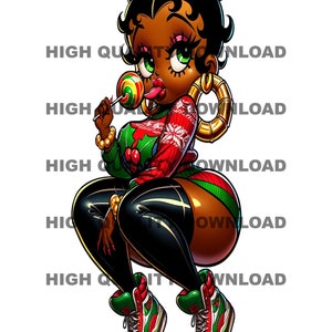 Christmas Betty Png, Black Betty, Betty png, Female Cartoon,  Girl, Bamboo earrings, lollipop, sublimation, digital download, png, jpeg