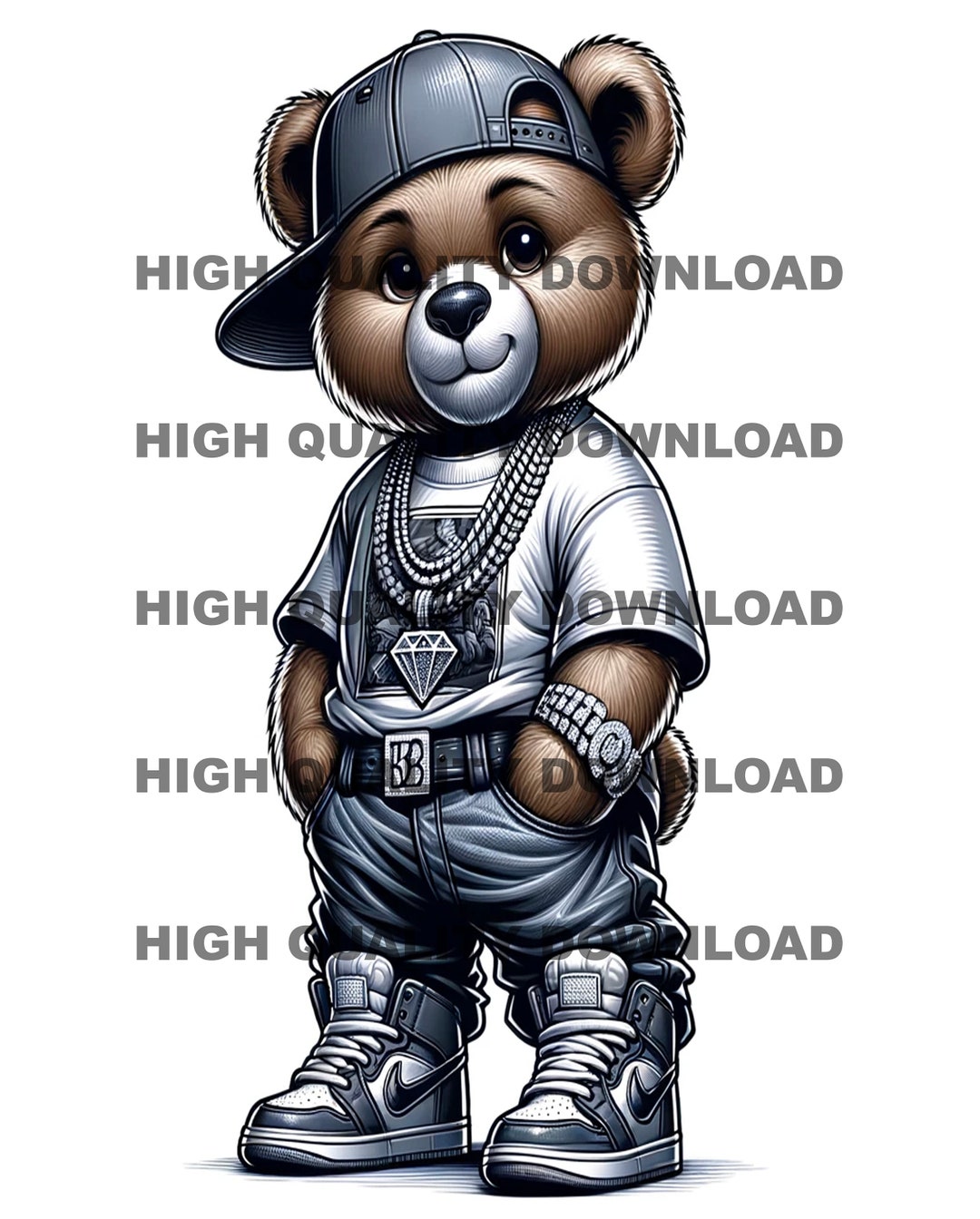 Hip Hop Teddy Bear PNG JPEG, Cartoon Graffiti Design (digital Download ...