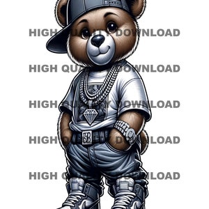 Graffiti Hip Hop Teddy Bear,  gangster teddy bear,  Cartoon Teddy Bear, sublimation, digital download, t-shirts png, jpeg