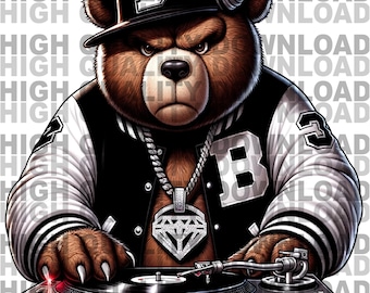Hip Hop Teddy Bear DJ PNG, Cartoon Rap Design (digital Download
