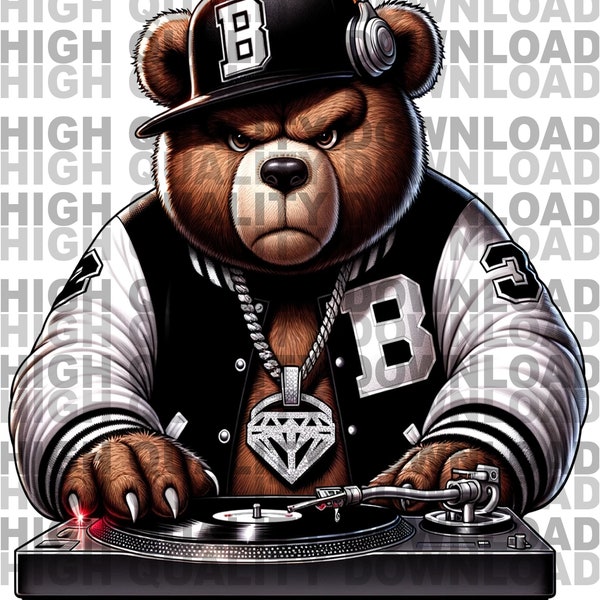 Hip Hop Teddy Bear DJ, Cartoon Teddy Bear, Music DJ, Rap, sublimation, digital download, sound board, t-shirts png