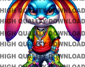 Graffiti Hip Hop Bunny PNG, Cartoon Rabbit Clipart (Digital Download)