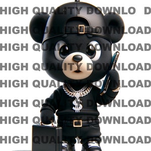 Graffiti Hip Hop Teddy Bear, Cartoon Teddy Bear, Black Bear PNG, Business Bear PNG, sublimation, digital download, Street wear, png,
