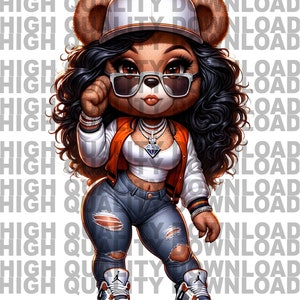 Graffiti Hip Hop Teddy Bear, osito de peluche femenino, osito de peluche de niña de dibujos animados, sublimación, descarga digital, camisetas png