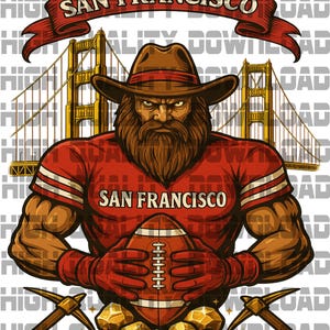 San Francisco Football PNG – No Background – Golden Gate Bridge, Gold Nuggets, Pickaxes – Gold Miner Digital Download