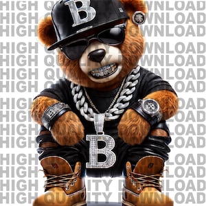 Graffiti Hip Hop Teddy Bear holding money, Cartoon Teddy Bear, Cash, sublimation, digital download, Yellow,  Camouflage, black png