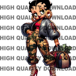 czarna Betty boop png, Czarna Betty, Betty png, Kobieta, Dziewczyna z kreskówki, Kolczyki z bambusa, sublimacja, pobieranie cyfrowe, czarno-czerwony, png